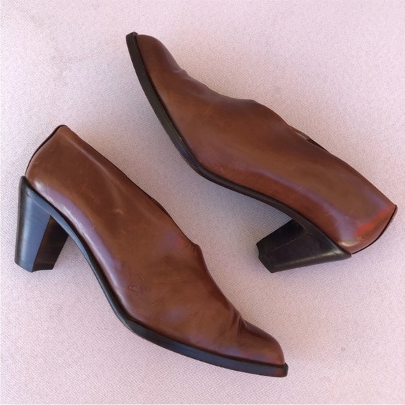 Via Spiga Made in Italy Vintage Coñac Leather Western  Pointed Toe Heel Shoes 9 - Picture 3 of 16